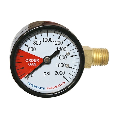 Co2 Pressure Gauge 2000 PSI 2 Inch Diameter 1/4 Inch NPT (Right Side Mount)